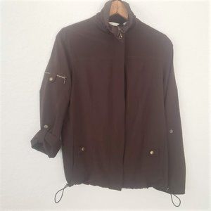 Jacket Laura Ashley NWOT Brown Zip Up Lightweight Roll Sleeves